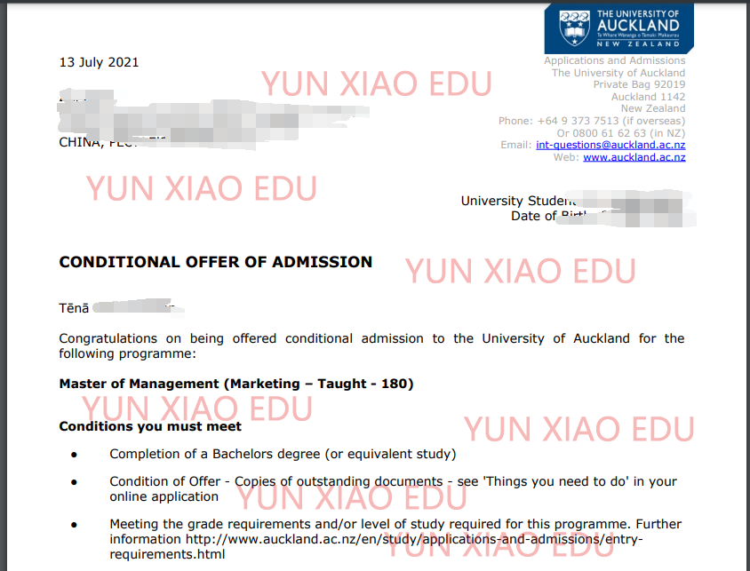 恭喜L同学获得奥克兰大学管理学硕士录取