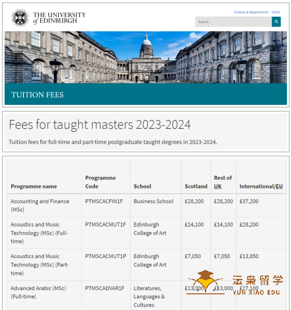 2023/24学年爱丁堡大学本科硕士学费介绍